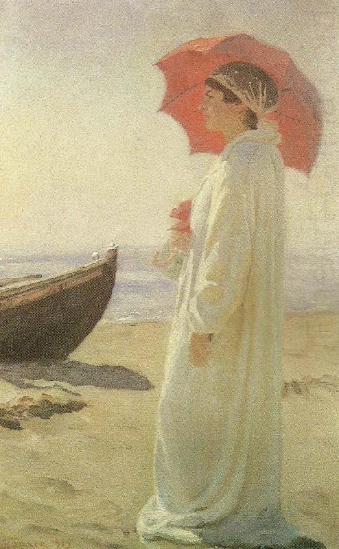 nina, kunstnerens datter, pa stranden, Laurits Tuxen